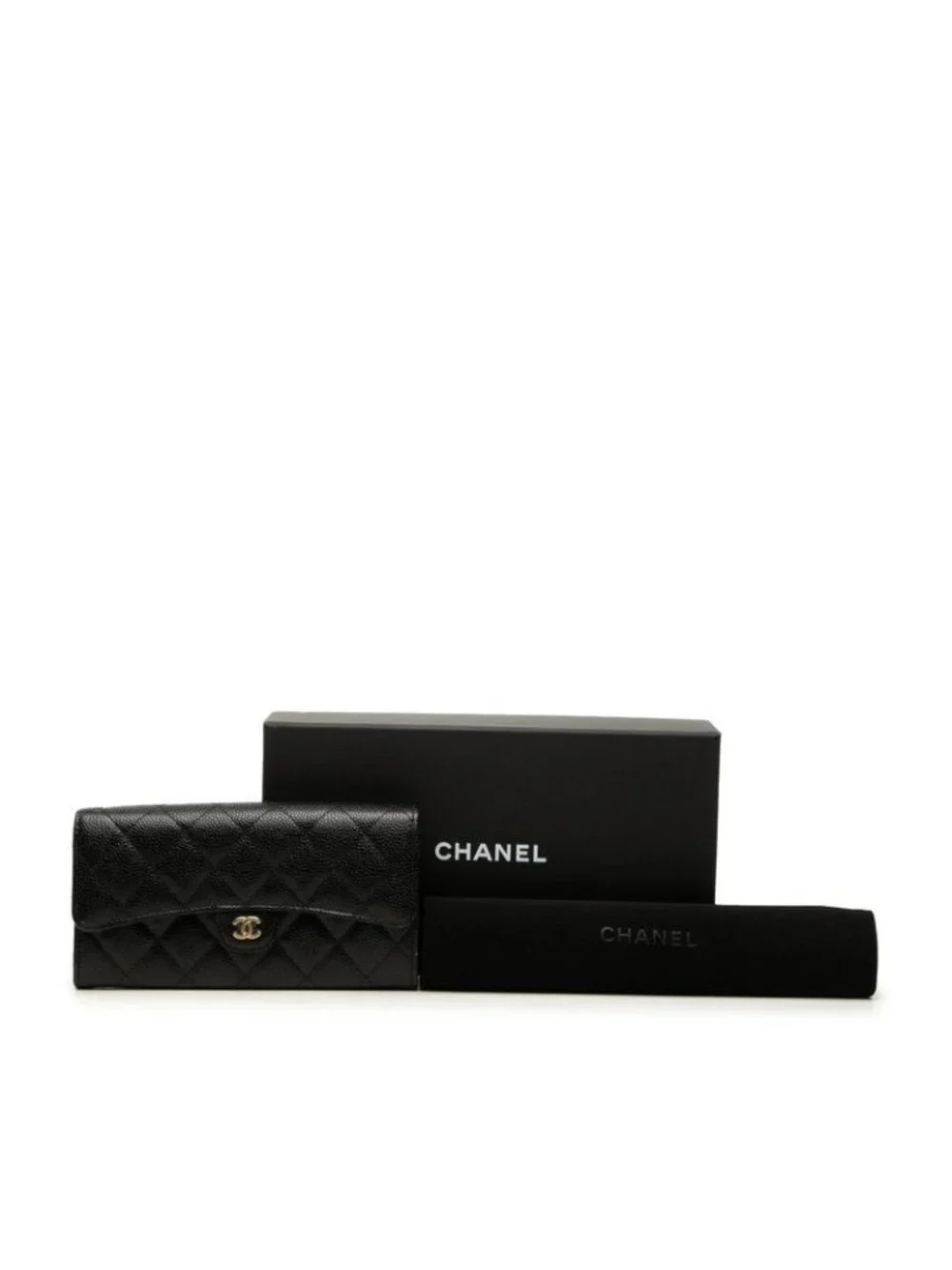Chanel Quilted CC Logo Wallet Black Caviar Leather